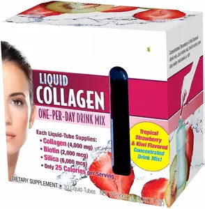 Applied Nutrition Liquid Collagen One-per-Day Drink Mix 30 Servings 4000mg Collagen 2000mcg Biotin 6000mcg Silica Tropical Strawberrt kiwi Flavor Colagen Beauty Healthcare Supplement