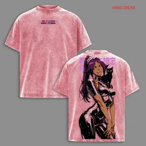 Yoruichi Shihoin Bleach Anime Double Printed Vintage Washed Tee Unisex Oversize Anime Manga Washed Heavyweight Cotton T-shirt
