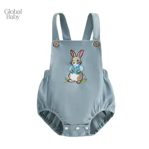 Global Baby Summer Baby Boy  Strap Shorts Breathable Baby Rompers Short Pants 0-18M Newborn Clothing Romper Casual Bunny Embroidered Sleeveless Newborn Overalls Jumpsuit