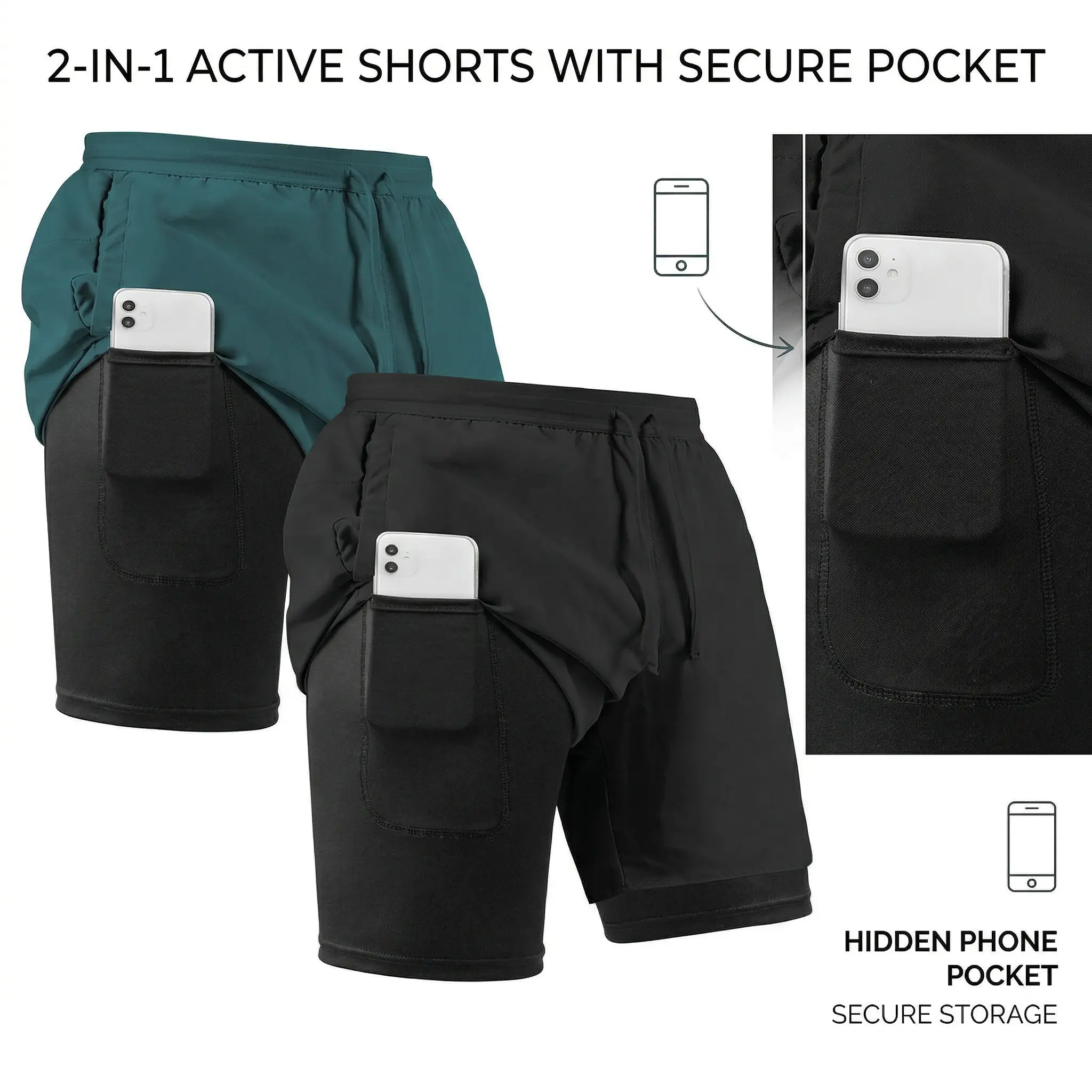 2Pack Men’s 2-in-1 Gym Shorts Athletic Training Shorts with Inner Compression Liner Lightweight Workout Shorts for Running, Outdoor Sports Gym Outfits