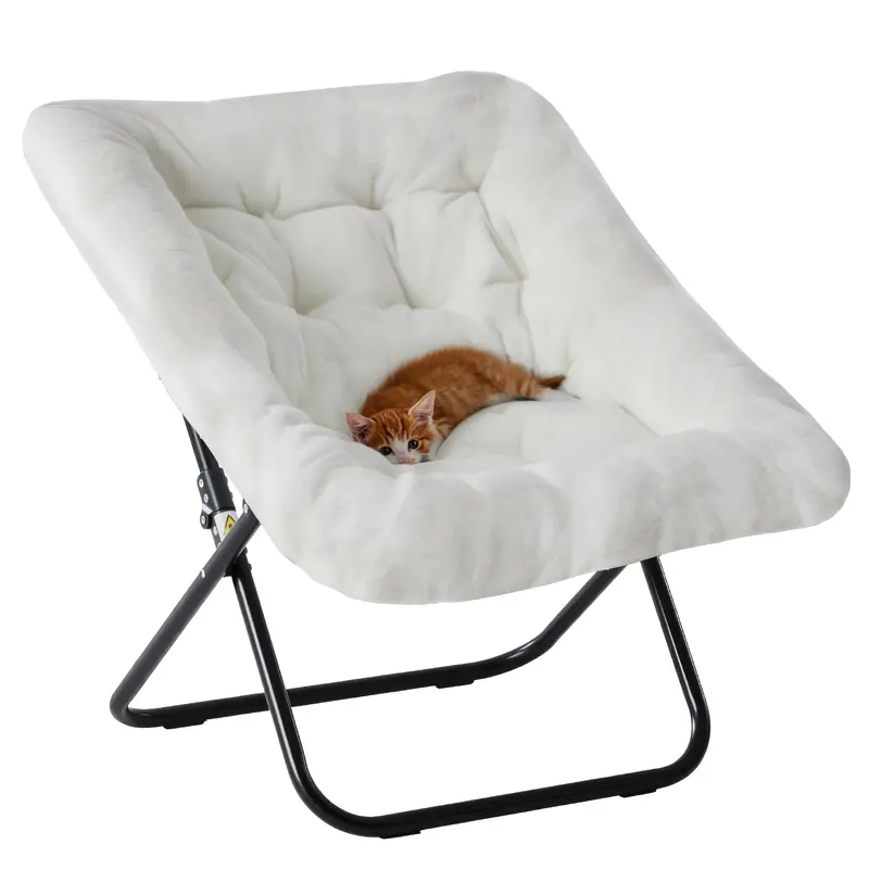 Sweetcrispy Stable Armless Legged Rectangle Saucer Chair - Faux Fur Floor Lounge, Soft Thick Padded Seat, Sturdy Metal Frame, Folding Modern Living Room & Bedroom Furniture, Ideal Relaxation Gift, Armless Legged Chair