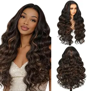 [Blend] Teslal Hair P1B/30 Highlight Body Wave Wigs Glueless Pre Cut 6X6 TPart Lace Front Wig Premium Fiber Blend Human Hair Ready to Wear for Black Women 220% Density Synthetic Wig