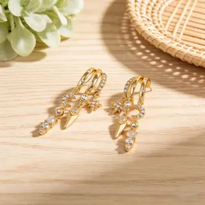 925 silver plated needle Elegant Gold Dangle Earrings for Women Stacked Triple Hoop Illusion Cubic Zirconia Huggie Earrings Trendy Valentine’s Gift Versatile & Stylish