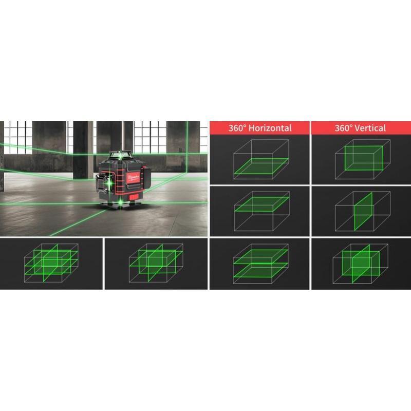 Milwaukee Degree Vertical Cross Laser Level 360 Green Beam Precision Tool with Rechargeable Battery for Horizontal & Vertical Applications Cordless Brushless Impact Drill Compatible