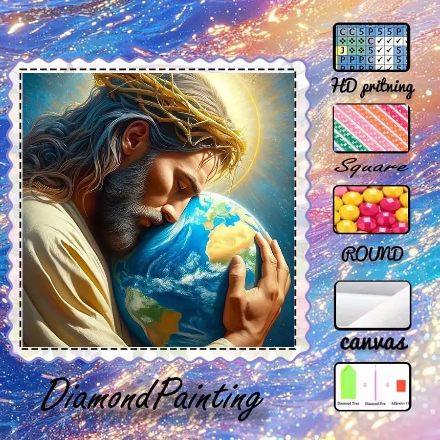 5D-DIY, high-end velvet canvas, diamond art, diamond painting, diamond painting kit, halo, earth, Planet, embrace, AB diamonds, crystal diamonds, perfect home decoration, handmade diamond art painting kit, special craft diamond art kit
