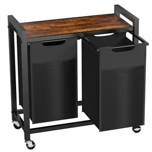 Laundry Hamper with 2/3 Pull-Out Removable Laundry Bags Clothing Sorter with Shelf and Wheels(Adjustable feet)