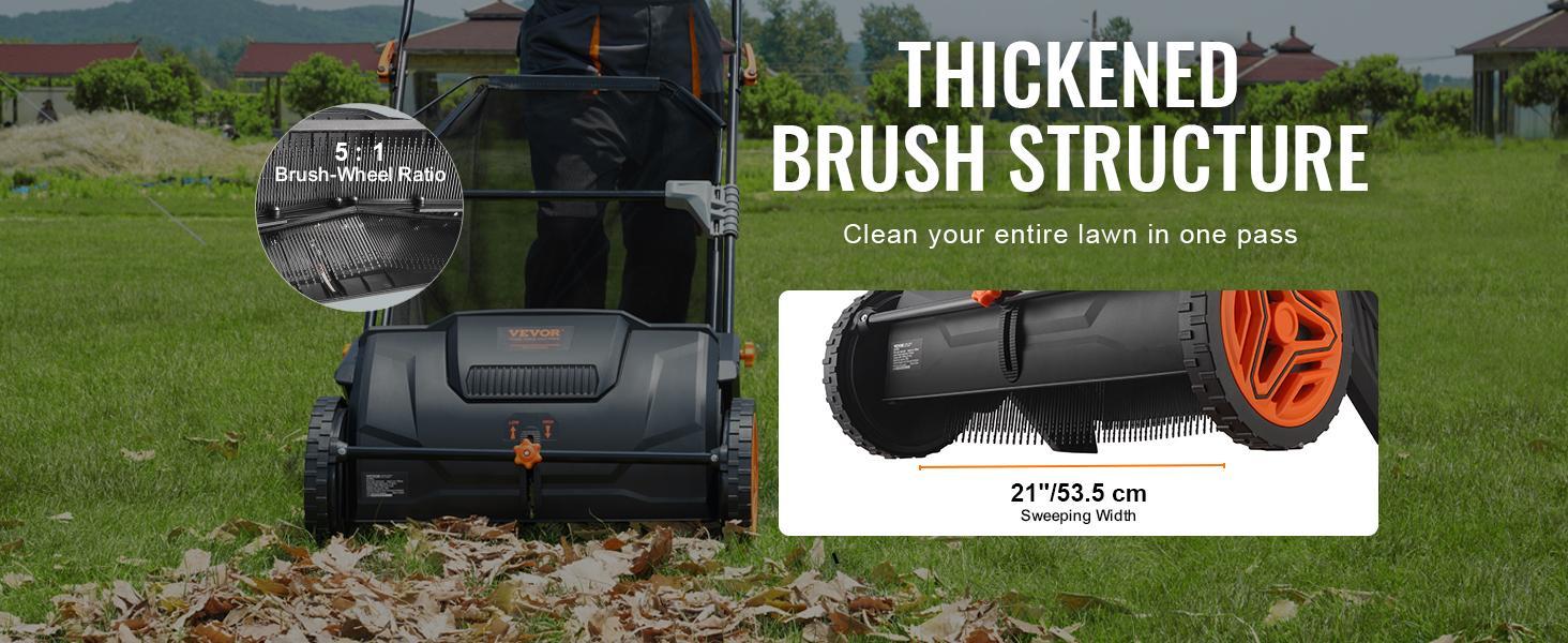 VEVOR Push Lawn Sweeper 21-Inch Leaf & Grass Collector with 3.5 cu. ft. Mesh Collection Hopper Bag, 2 Spinning Brushes & Strong Rubber Wheels VEVOR Super Brand Day