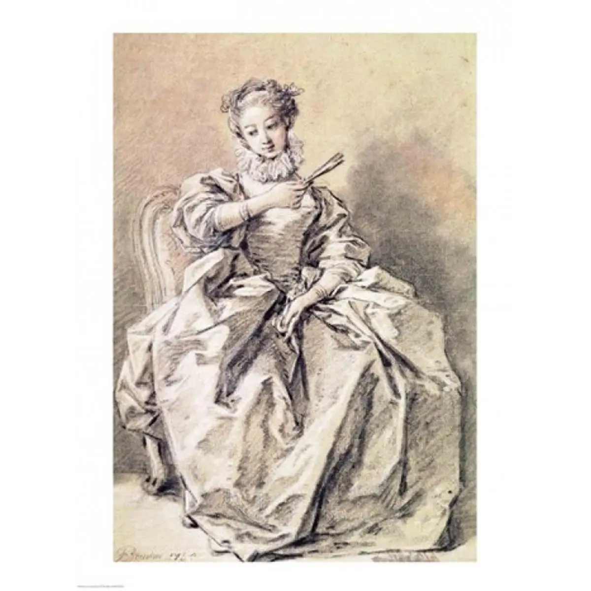 Francois Boucher Artistic Spanish Costume Woman Paper Poster Print - 24x36 in Tape-Mounted Large Indoor Home Decor, Ideal Occasion Gift for Room Accent, 24 X 36 In