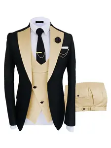 Mens Suits Retro Serge 3 Piece Slim Fit Suit for Men Wedding Double Breasted Prom Tuxedo for Men Formal Dinner Party Business Suit