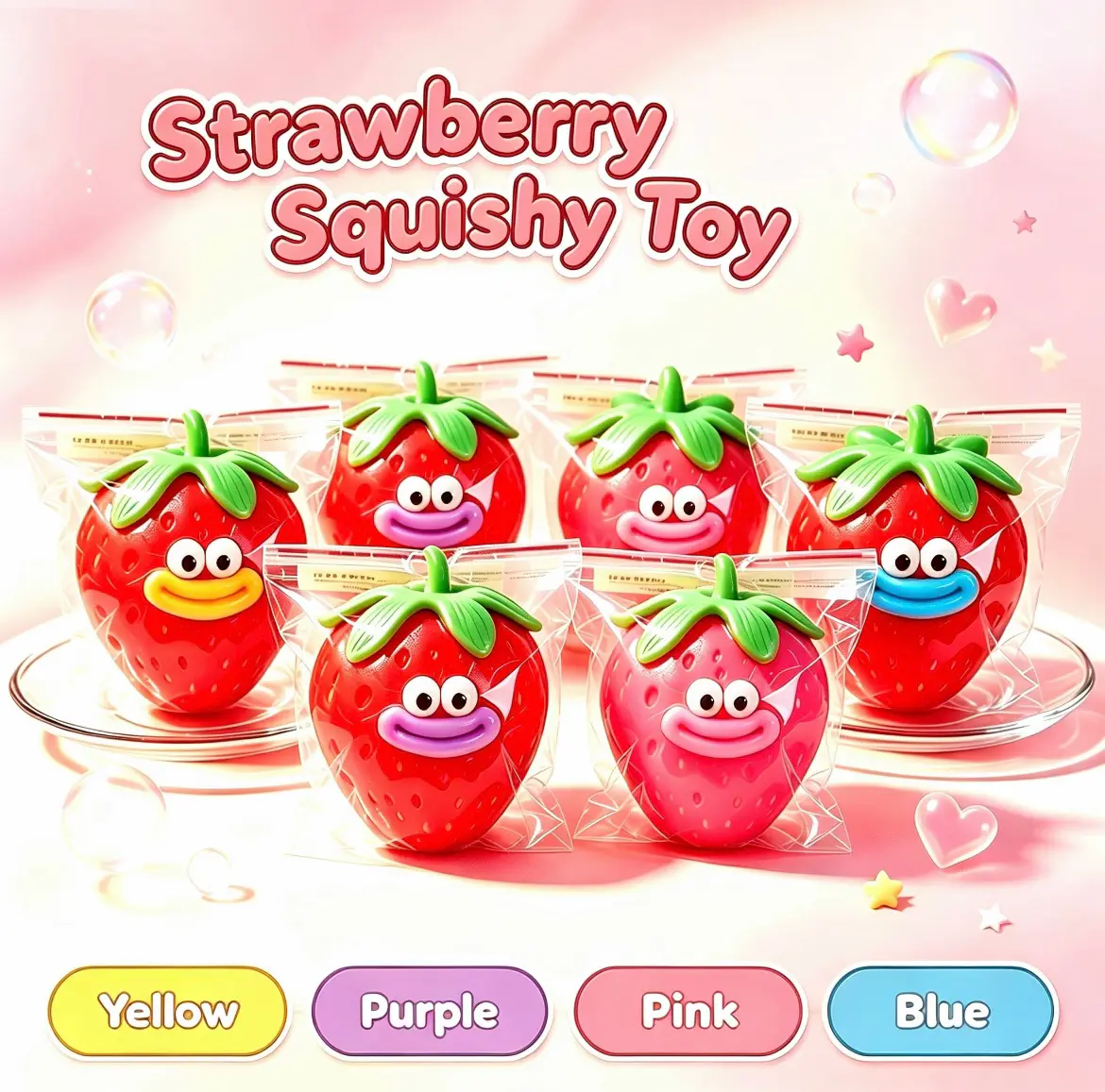 Cartoon Strawberry Fluid Squishy Toy Soft Slow Rising Squeeze Fidget Toy Stress Relief Gift for Kids Live Auction
