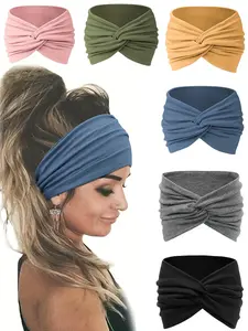 6-Piece Wide Elastic Hairbands Set, Headbands Women, Soft Skin-Friendly Cross Knot Design, Perfect for Various, Trendy Hairstyles Made Easy