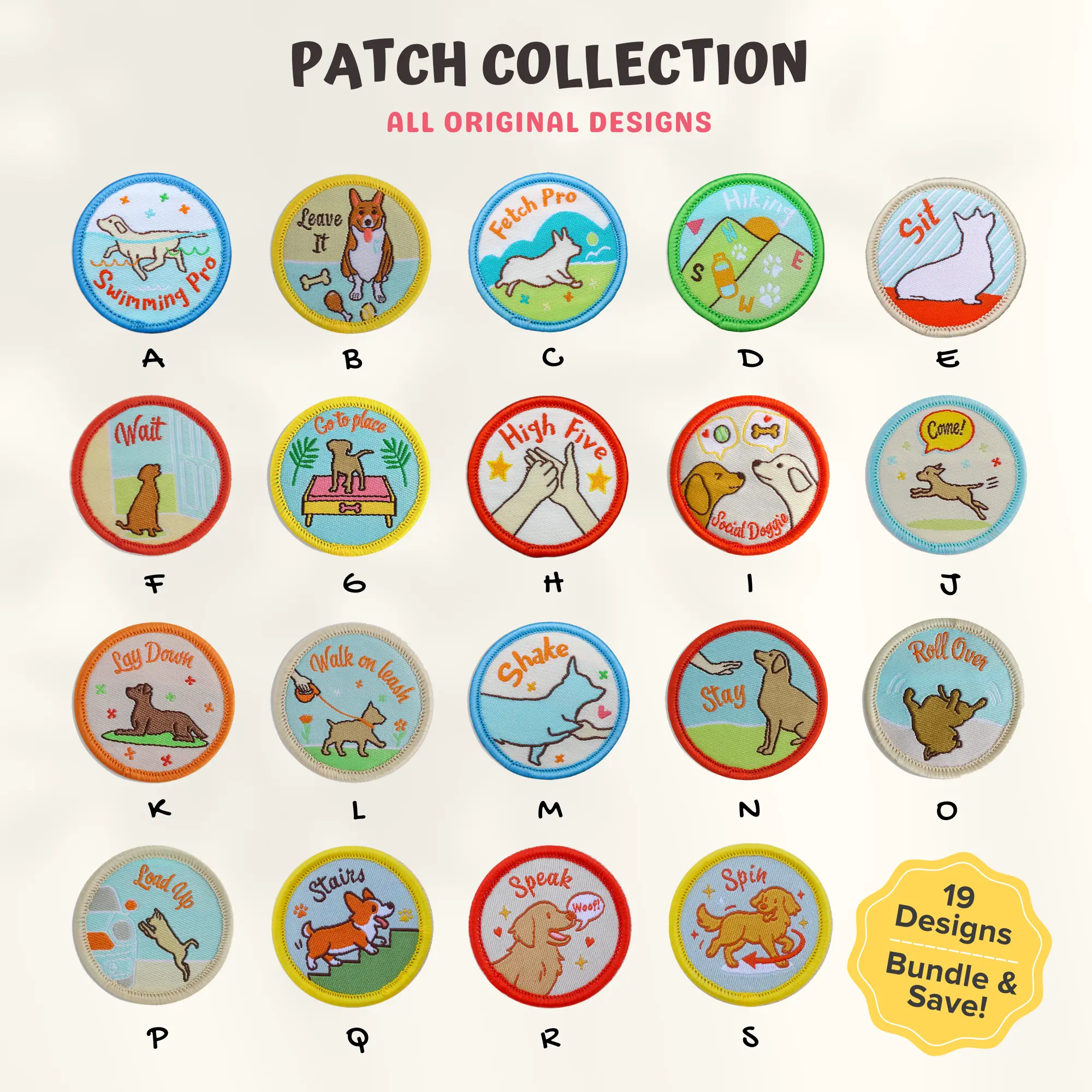 19pcs Complete Dog Scout Merit Badge Set - Embroidered Iron-On Patches Perfect for Pet Parents