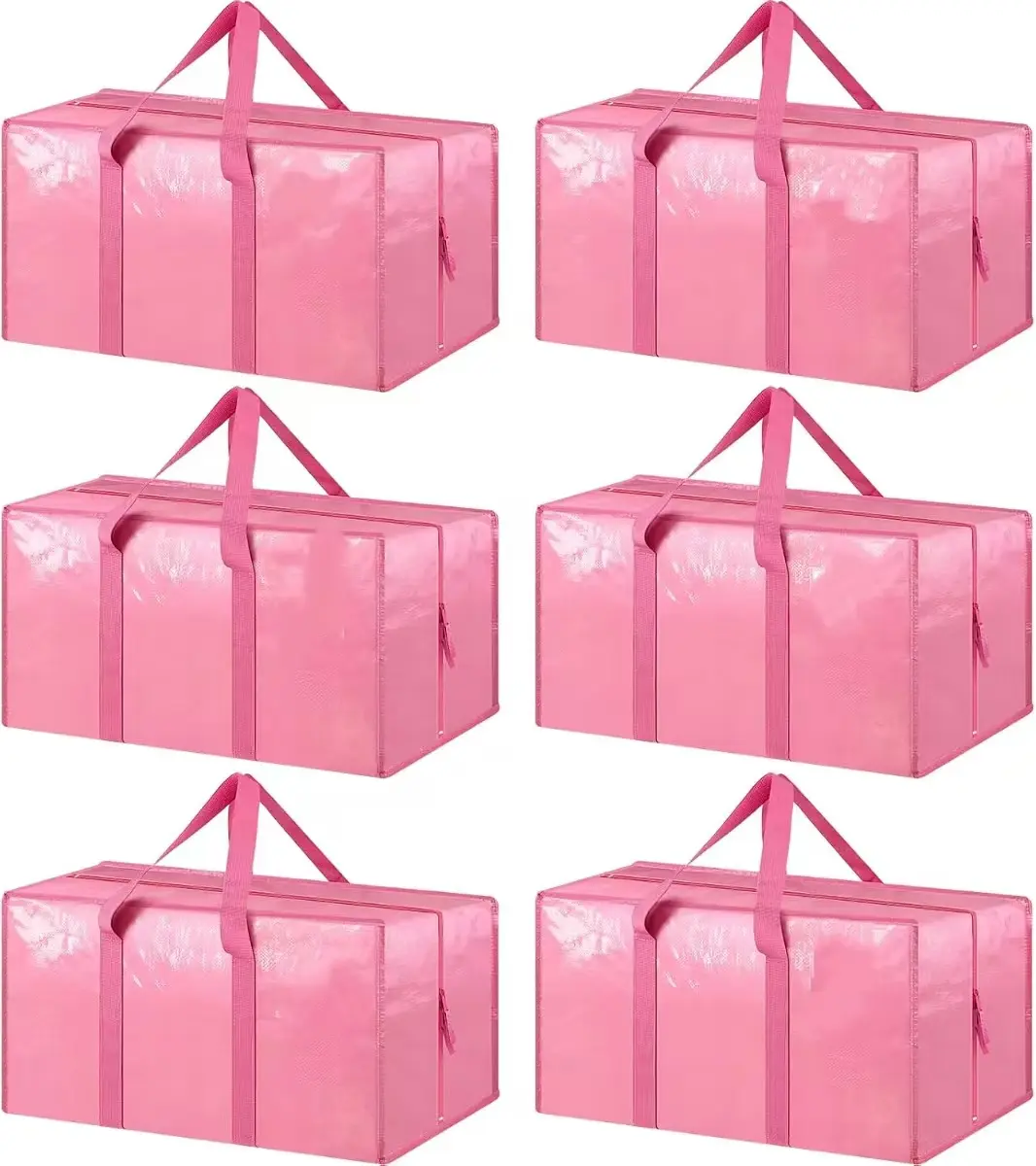 Set of 6 large-capacity pink storage bags with handles—cute bags for storing clothes, bedding, and blankets, perfect for organizing dorm rooms and closets, as well as for moving and travel