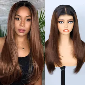 OQ HAIR Ombre T1B/Chestnut Brown Layered Cut Yaki Straight Glueless Wig 7x5 Wear Go Human Hair Wigs Colored Pre Everything Beginner Friendly Wigs