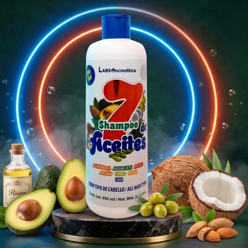 LabiaAcreditada 7 Shampoo de Aceites for All Hair Types 950ml Gentle Formula for Daily Use