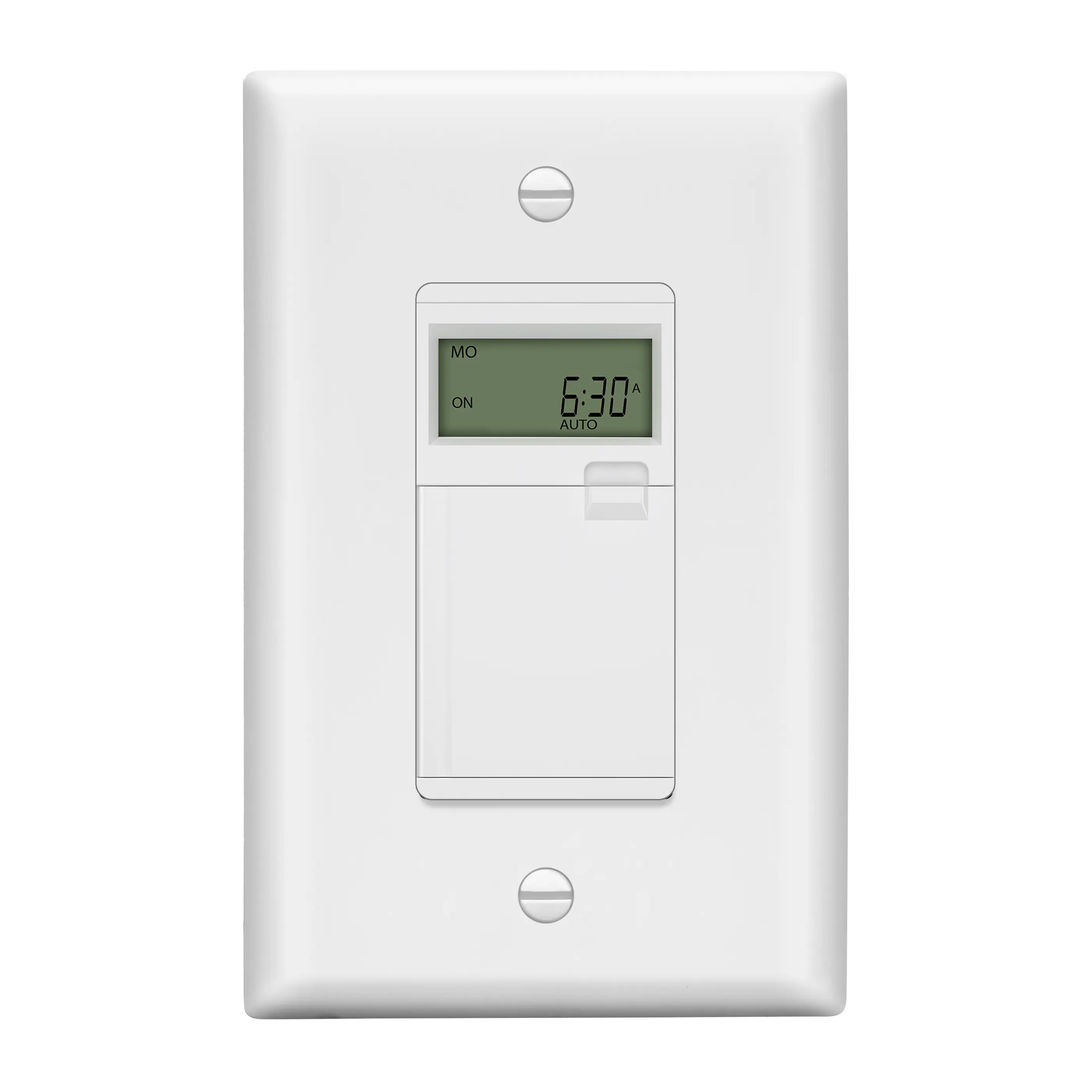 LIDER 7-Day Programmable Digital Timer Switch, No Neutral Required, Ground Required, Manual Override and Random Mode, Wall Plate Included