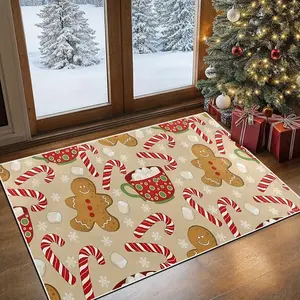 1 Piece Christmas Doorway Rug with Candy and Gingerbread Man Elements with Festive Design, Non-Slip Rug for Living Room, Kitchen and Outdoor Entrance, Interior Decor, Holiday Theme, Home Decor, Christmas Accents