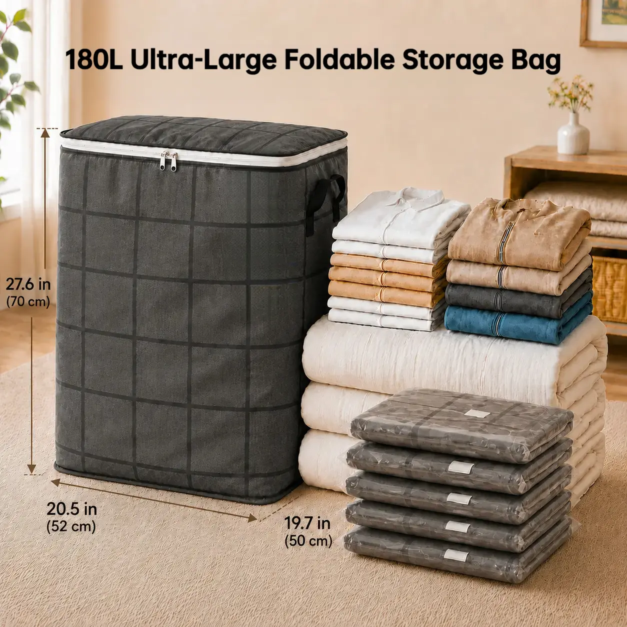 Extra Large Household Storage Bag, Heavy-Duty Zippered Storage Organizer with Reinforced Handles, Dustproof Storage Bag for Quilts, Clothes, Toys, Furniture, Household Items & Miscellaneous Storage, Ideal for Moving, Home Organization & Closet Storage