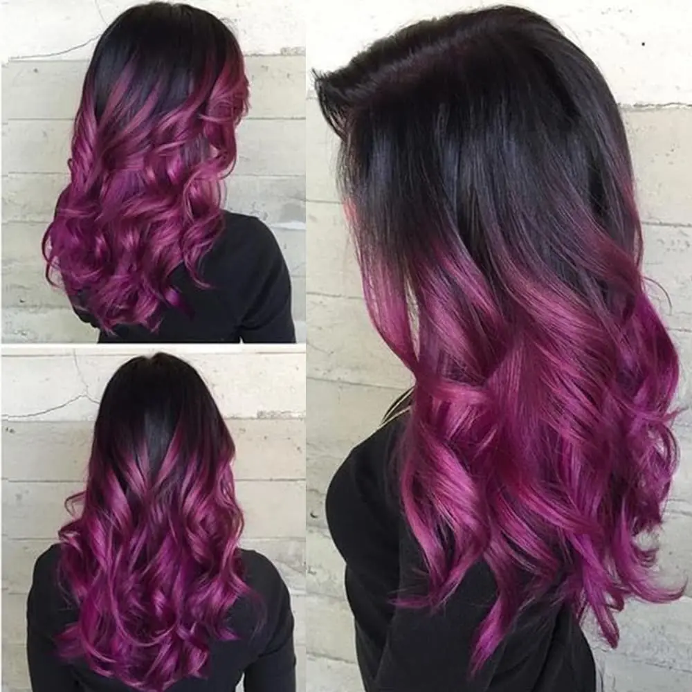 22 Inch Long Purple Wig with & Violet Highlights - Heat Synthetic Fiber Hair, Natural Looking Mid-Parting Deep Wavy/Body Wave Texture - 150% Density Wig for Women - Daily, Party, Birthday, Costume - Purple Hair for Everyday & Special Events