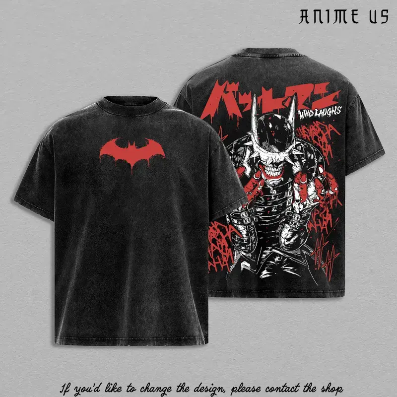 [SALE 50%] Laughing Bat Dark Knight Vintage Washed T-Shirt  Evil Gotham Comic Graphic Tee  Dark Hero Streetwear Oversized Shirt