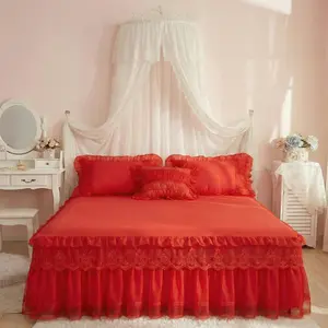 Luxurious French Princess Bed Skirt Set, Includes 1 Bed Skirt and 2 Ruffle Pillowcases, Elegant Mattress Protector, All Seasons, Bedding Accessories