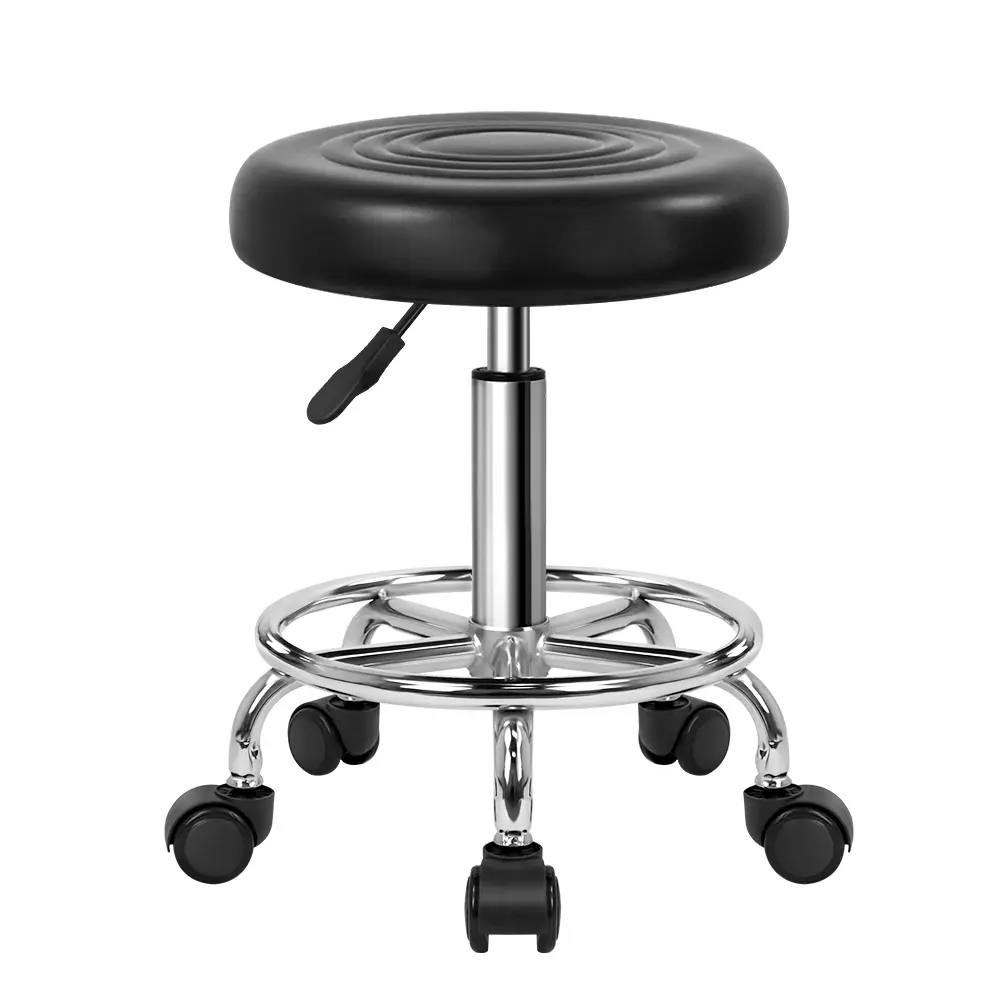 KKTONER PU Leather Modern Round Adjustable Swivel Stool - Height Adjustable Seat, Footrest, Rolling Design for Spa, Salon Task Chair (Black), Adjustable Swivel Stools