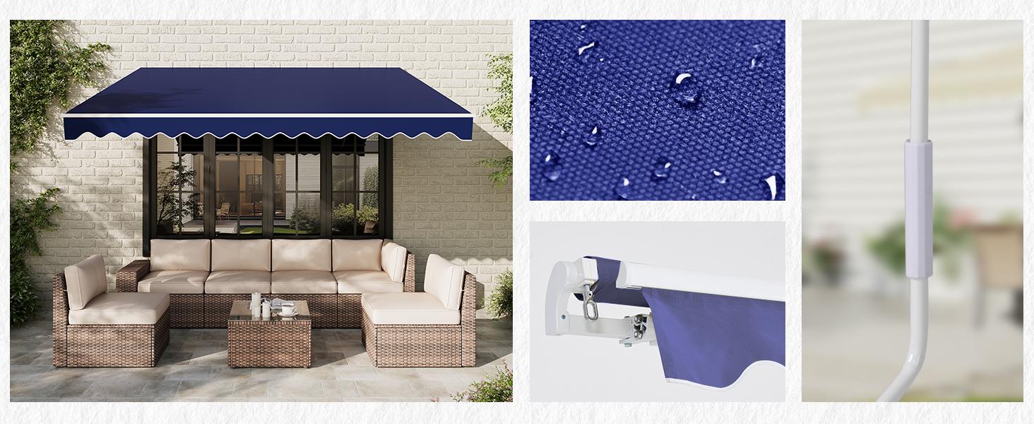 Aoxun Manual Retractable Awning for Outside 12x10 FT Outdoor Patio Sun Shades Canopy with Crank Handle Waterproof Polyester PA Coated Fabric for Backyard Deck Window Aoxun Manual Retractable Awning for Outside 12x10 FT Outdoor Patio Sun Shades Canopy with Crank Handle Waterproof Polyester PA Coated Fabric for Backyard Deck Window