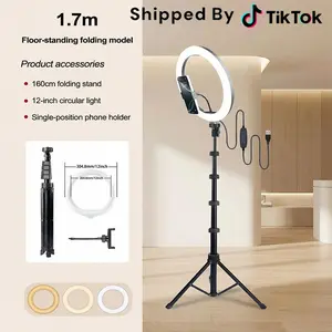 12" Selfie Ring Light with 63" Tripod Stand, Dimmable LED Video Light with Phone Holder and USB-Powered, [2-in-1] Multiple Color Modes & Selfie Stick for Photography Makeup Live Stream YouTube Content Creation Mlogging#Easter Gift#mother's day gifts
