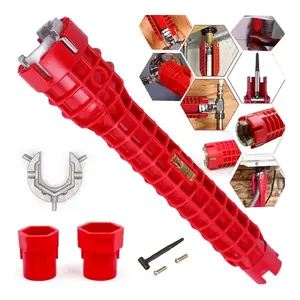 8 in 1 Faucet and Sink Installer, Multi-Purpose Wrench Plumbing Tool, Double Head Sink Installer Tool Water Pipe Spanner Tackle for Kitchen Plumbers and Homeowners(Red)
