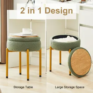 Vanity Stool Chair with Storage Multi-Functional Makeup Stool & Side Table Teddy Velvet, 4cm Foam Support Storage Chairs, 300lb Capacity for Bedroom, Living Room, Dressing Room