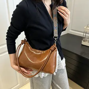 Retro-Inspired Hobo Shoulder Bag with Removable Printed Strap, Versatile Soft Underarm Purse for Casual & Dressy Occasions