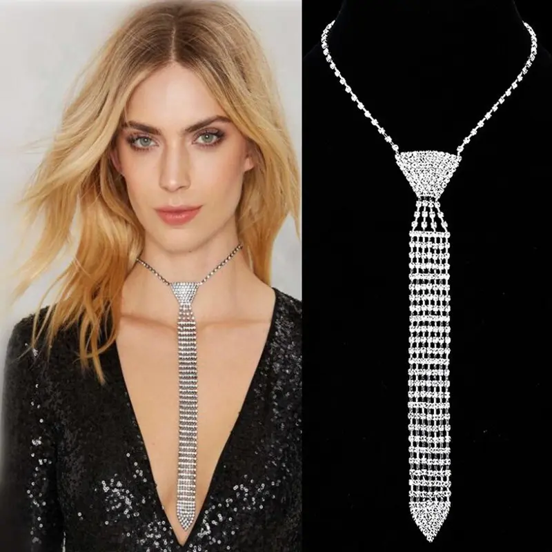 Men and Women Necklace Long Tie Rhinestone Tassel Necklace Personality Exaggerated Claw Tie Decorative Necklace