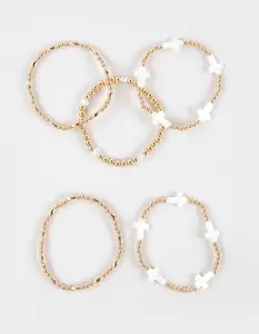 FULL TILT  Womens 5 Pack Stretch Shell Cross Beaded Bracelets, Gold