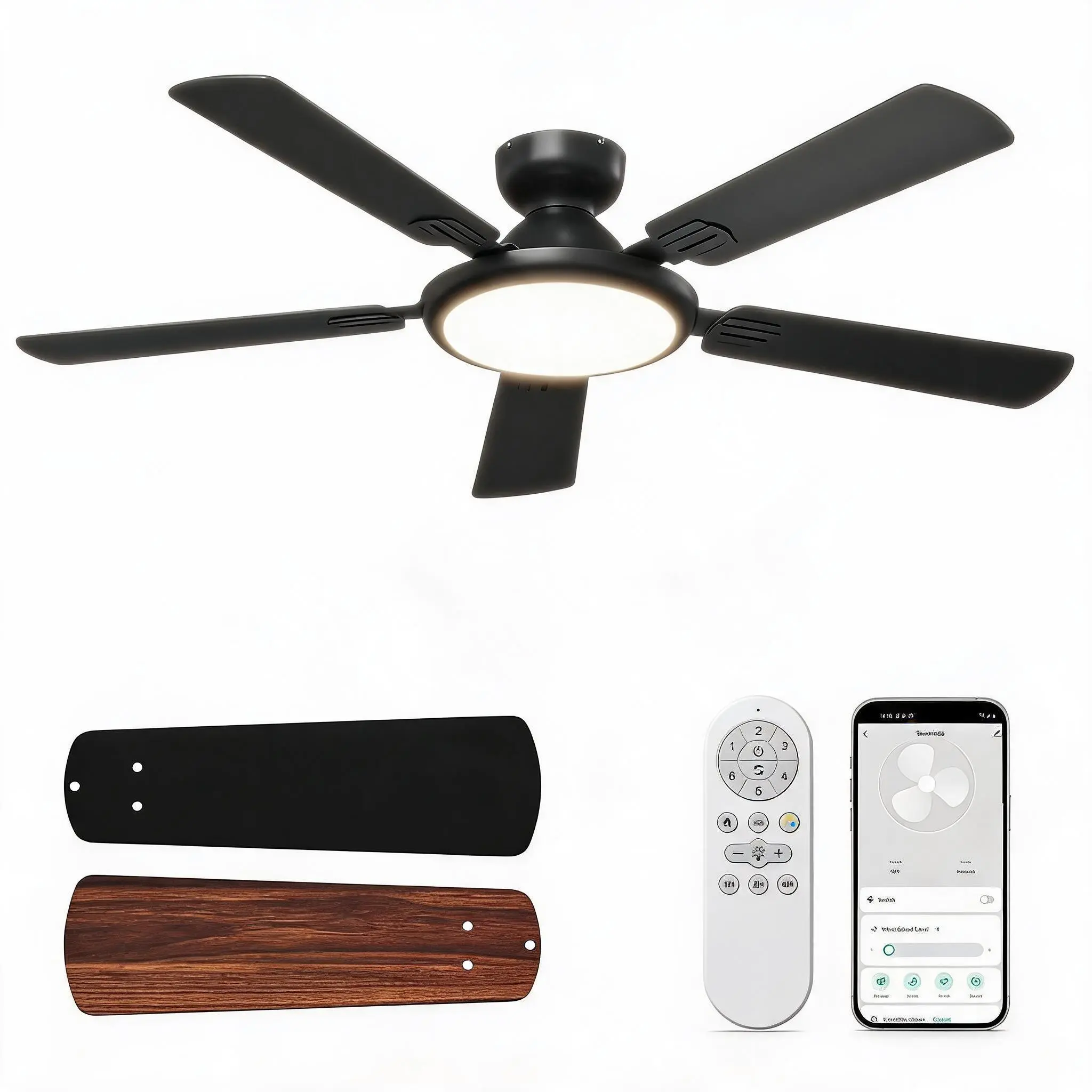 52" Smart Ceiling Fan 24W Extra Large w/ Dimmable LED, Compatible with Alexa/Google/App/Remote, Low Profile Flush Mount, Quiet Reversible DC Motor, 6 Speeds, 3CC