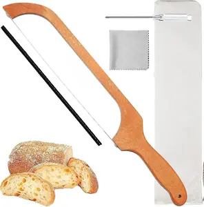 Wooden Bread Slicer, Bread Knife with Screwdriver, Premium Stainless steel Serrated Saw Bread Cutter for Bagels, Baguettes and More, Bakeware Utensils