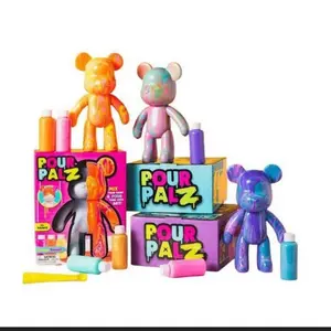 PourPalz DIY Paint Bear Kit with Assorted Colors for Creative Art Projects - No Brushes Needed, Beginner-Friendly, Poseable Figure, Perfect Gift for DIY Lovers- Colors May Vary