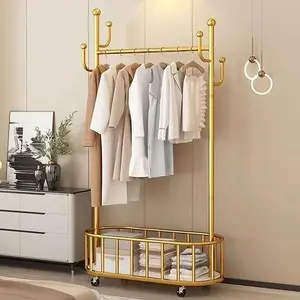 Rolling clothes rack with wheels, 175cm high heavy duty metal clothes rack with basket, movable portable bedroom clothes rack
