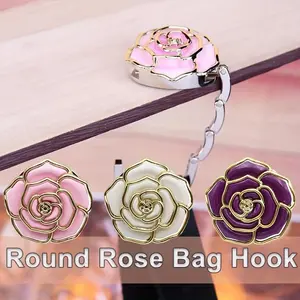 1pc Rose Design Foldable Bag Hook  Portable Metal Handbag Hanger with Anti-Slip Rubber Backing, 3.54" Hook Length, Perfect for Tables, Desks, and Cafes (Pink, Purple, White), Handbag Organizer | Decorative Clasp | Durable Construction
