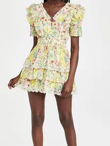 LOVESHACKFANCY Women's Aldina Dress L Cotton Floral