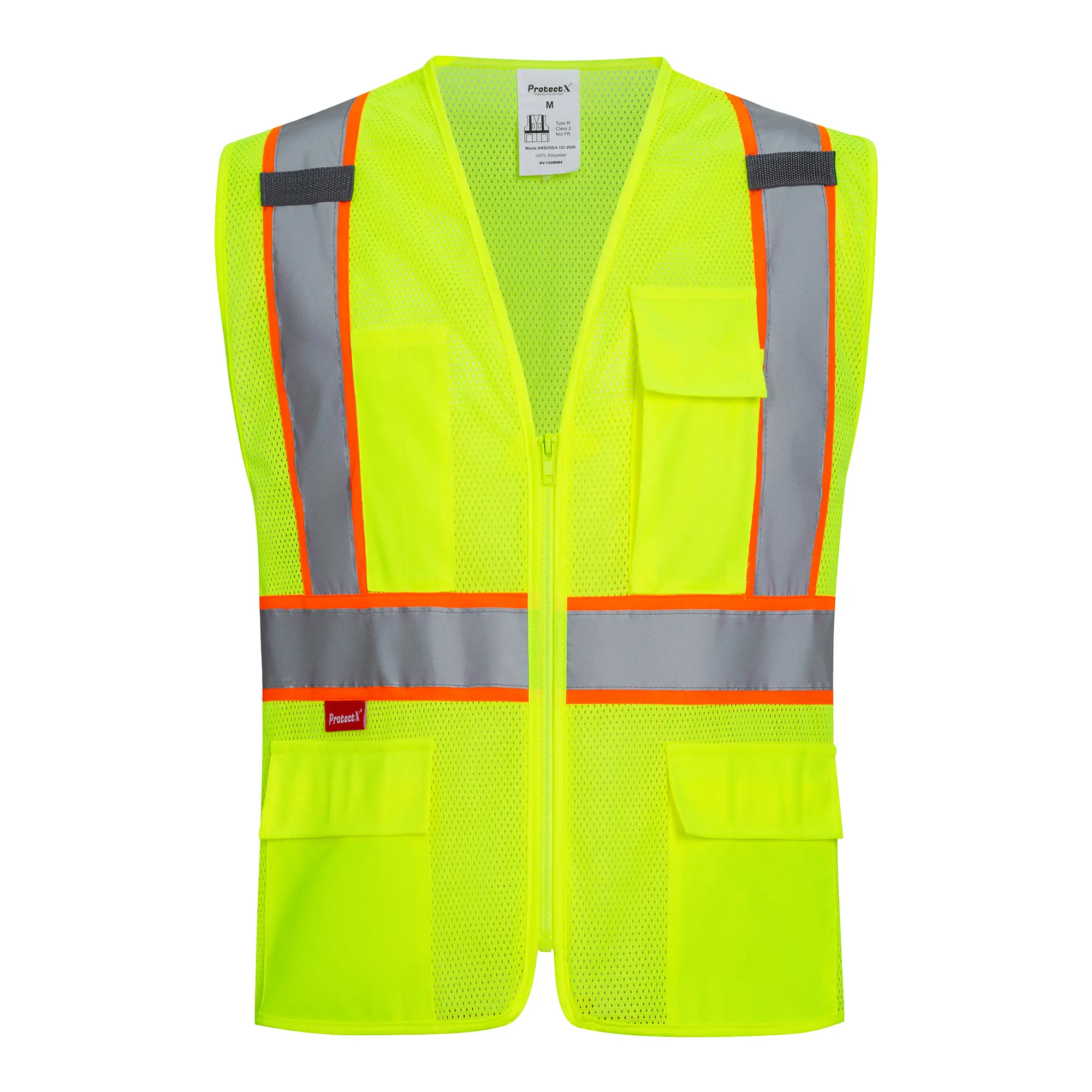 ProtectX Safety Vest for Men Women ANSI Class 2 High Visibility Mesh Reflective Construction Vest with 4 Pockets homeessentials