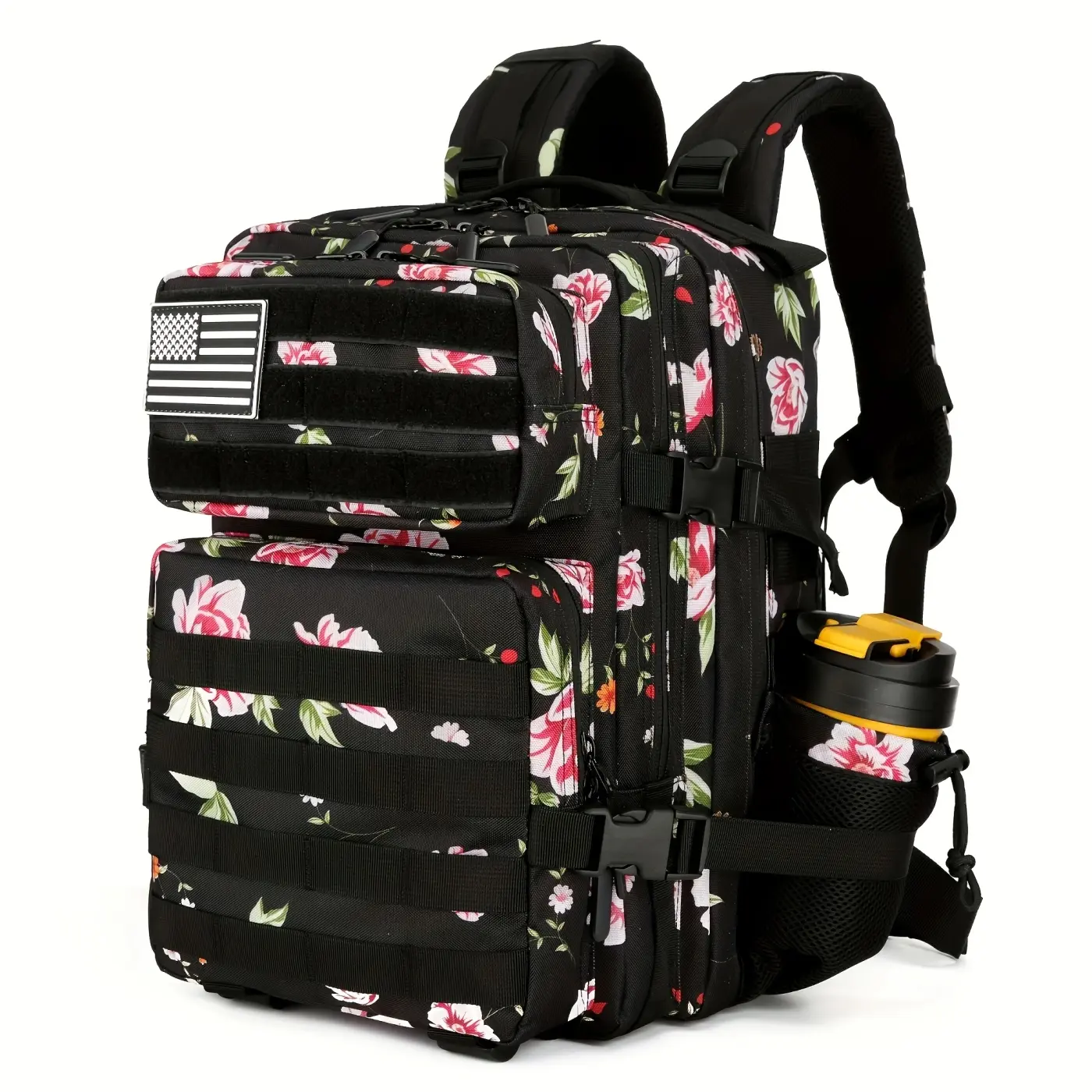 Women's 26L Peony Tactical Assault Backpack - Multifunctional Travel Sports Rucksack, Backpacking Gear with Bottle Holder for Hiking, Camping