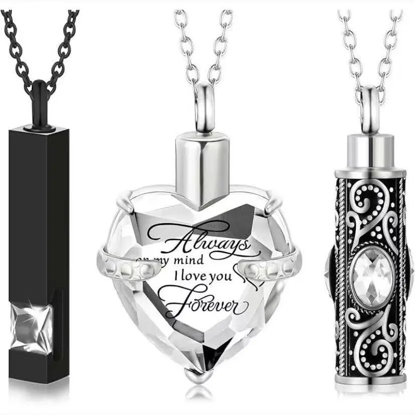 5 pet cremation urn necklace Ashes Souvenir Cremation Jewelry Vertical strip zircon crystal men's and women's urn necklace Urn stainless steel memorial pendant Pet claw print Pet ashes necklace