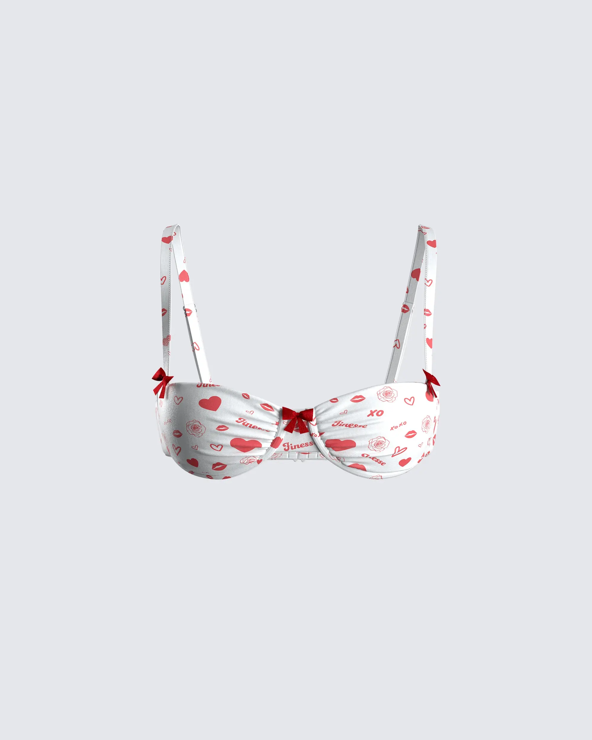 Ronan Balconette Bikini Top, Allover Print Style, Bikini Style Design, Bow Details, Heart Lips Text (Sports & Outdoor Swimwear), Casual Bikini Top, Women's Fashion