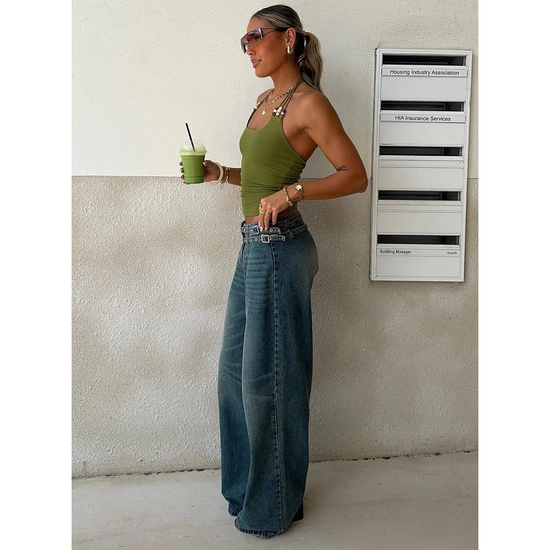 Paltrow Mid Rise Wide Leg Cargo Jeans Mid Blue Wash