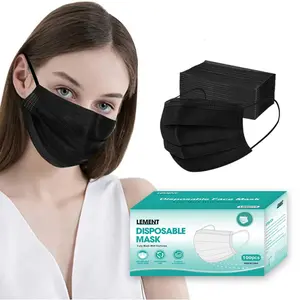 100 Pcs 3-Layer Black Disposable Non-Woven Safety Masks, Adjustable with Elastic Loops, Breathable Adult Daily Use Face Masks for Indoor/Outdoor Sports & Activities, Bulk Pack, Breathable Face Mask