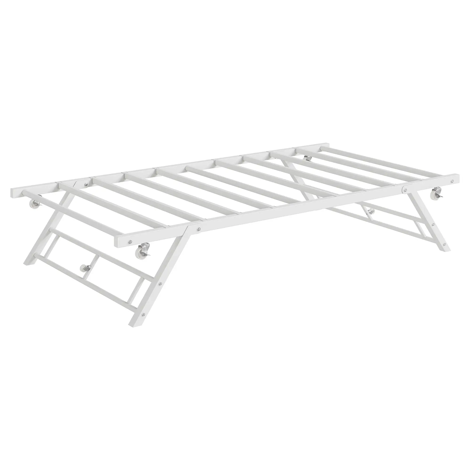 Garvee and Garvee Foldable Pop-Up Trundle Bed Frames with Lockable Casters, Metal Slat Supports, Available in White, Coffee, and Black Colors, Ideal for Individual Use