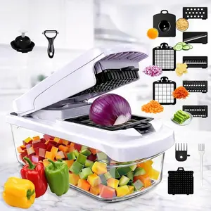 Snofrid Vegetable Chopper, 15-In-1 Multifunctional Food Chopper, Mandoline Slicer, Professional Onion Chopper with 8 Blades, Essential Kitchen Tool, Fruit Vegetable Slicer