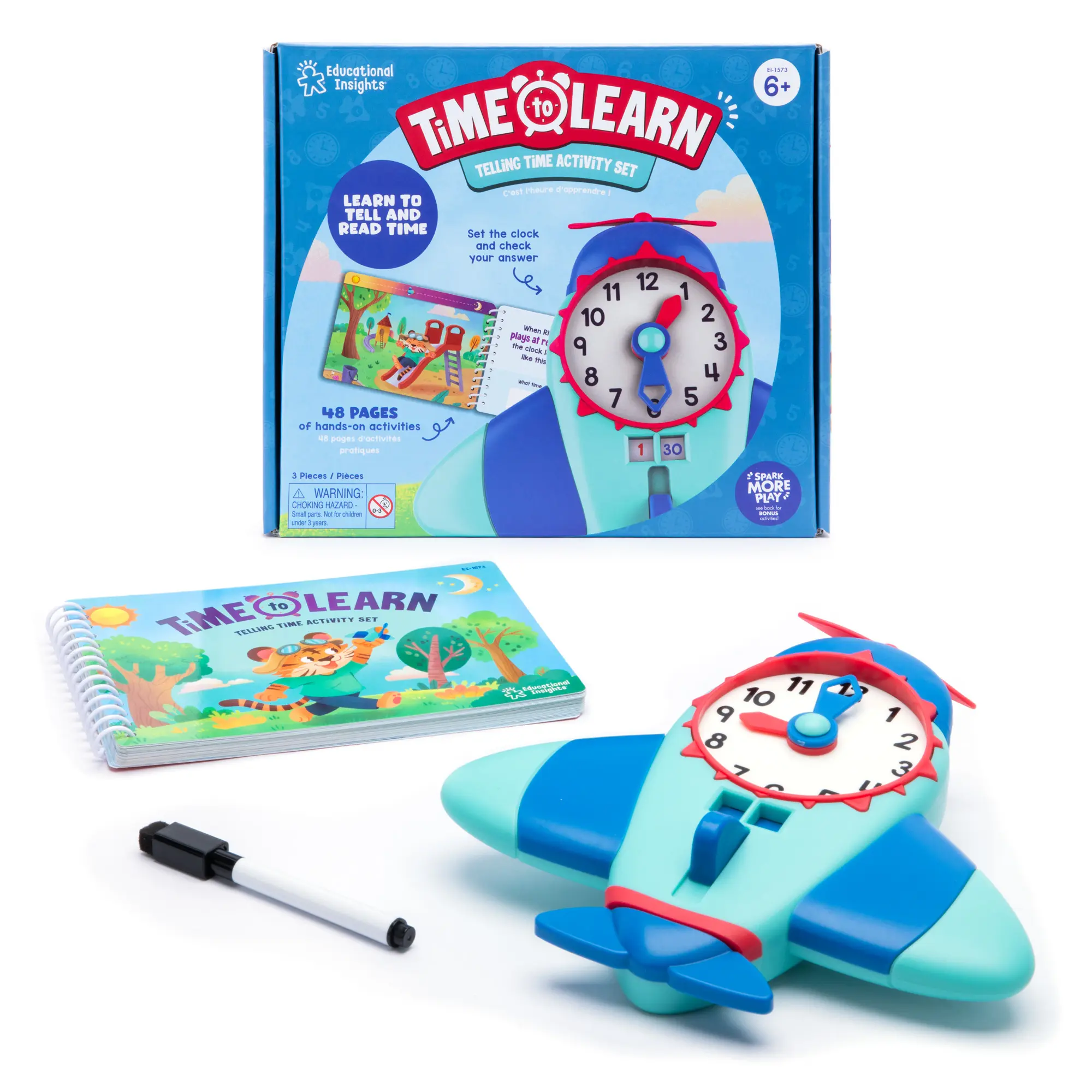 Educational Insights Toy Learning Clock for Kids,Time to Learn Telling Time Activity Set & Time to Fly Clock Game Set - Practice How to Tell Time on Analog Clocks, Fun Time Management Game Classroom Teaching Resource, Ages 3+