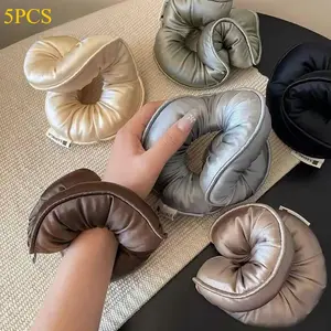 5pcs/7pcs Pure Color Satin Hair Ties, No Crease Soft Cotton Sponge Ponytail Holder, Sleep Safe Curling Hair Bands for Women Daily
