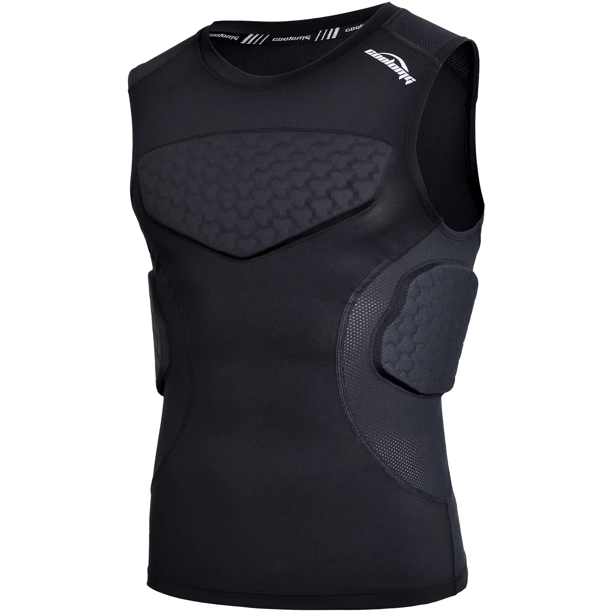 COOLOMG Youth Dry Fit Padded Compression Shirt, Sleeveless Sports Vest with 4-Pad Chest & Rib Protection for Football, Rugby, Lacrosse, Compression Shaper Vest